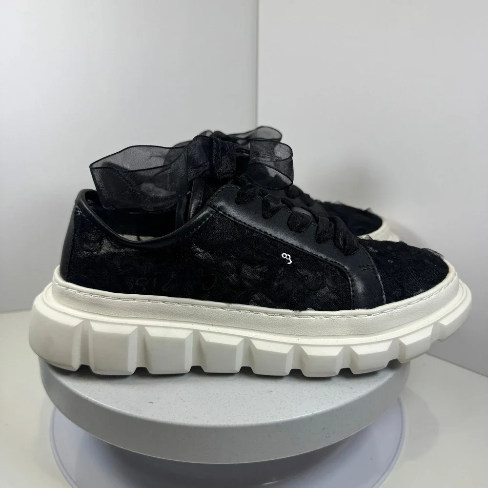 Cosy Island Platform Sneakers Girl's Black Floral Chunky Sole‎ Size 4